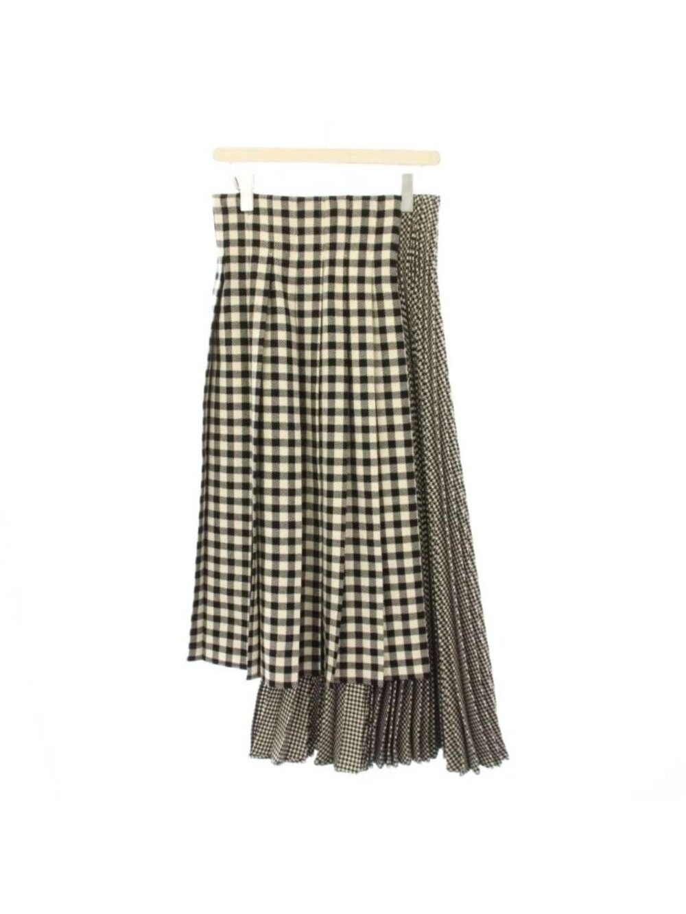 Dior Pleated Skirt Long Check Asymmetric Black White 36
